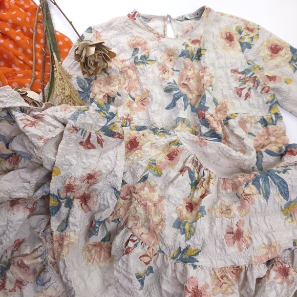 New Zara Floral Dress in Pastel Grey and Pink Sz S - Picture 9 of 14